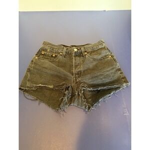 Levi's 501 Shorts Cutoff Distressed Black Denim Button Fly Retro Women's 26 Y2K